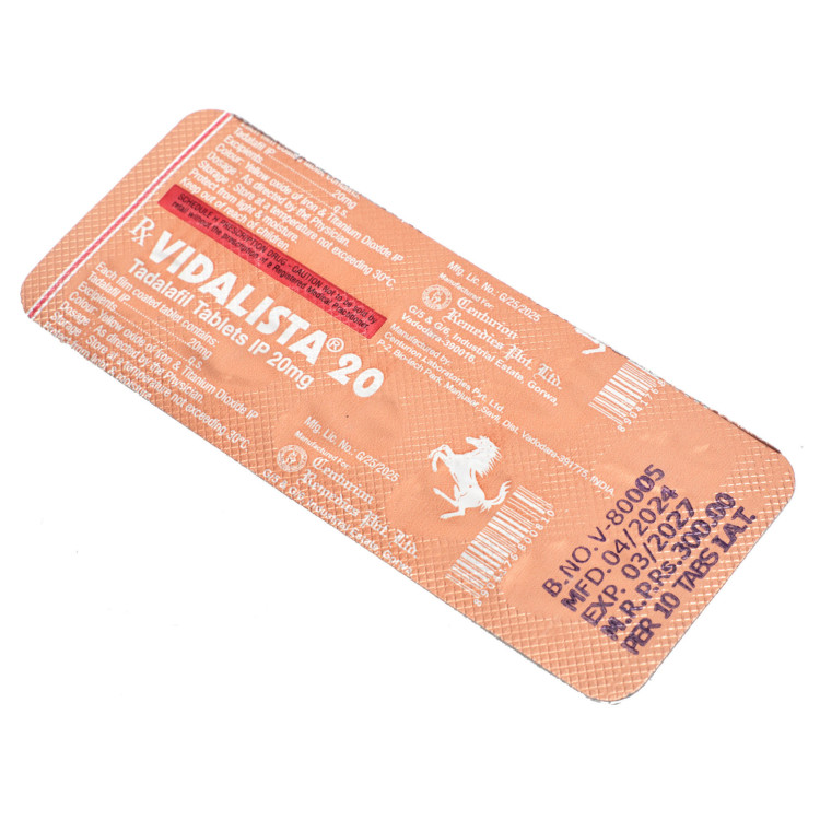 Confezione di Vidalista 20 mg con blister da 10 compresse rivestite.